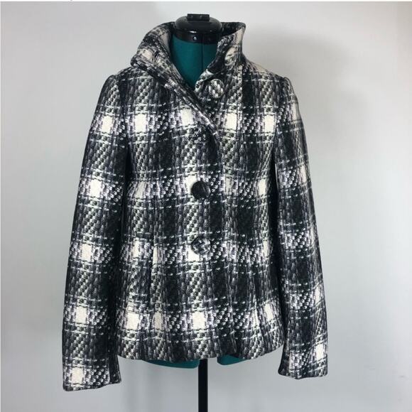 H & M wool plaid jacket in black white and green - Picture 1 of 6